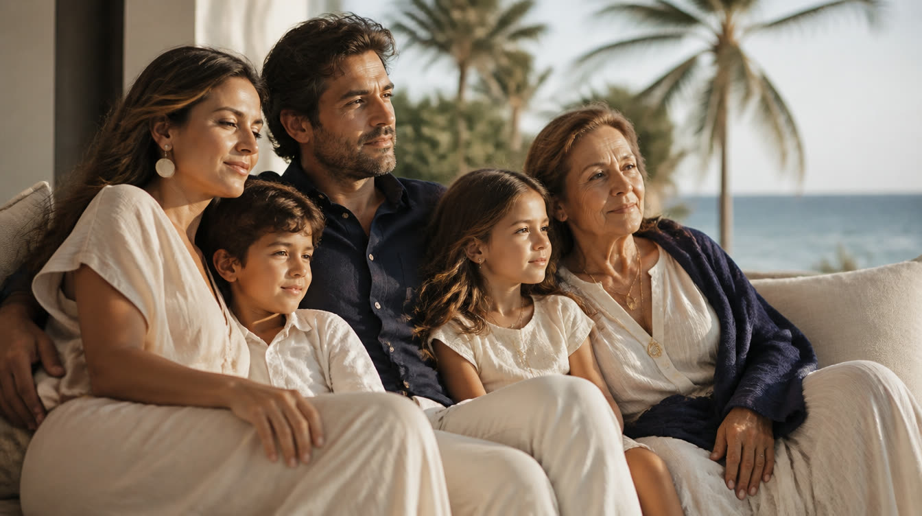 Hispanic family on a sunlit South Florida porch