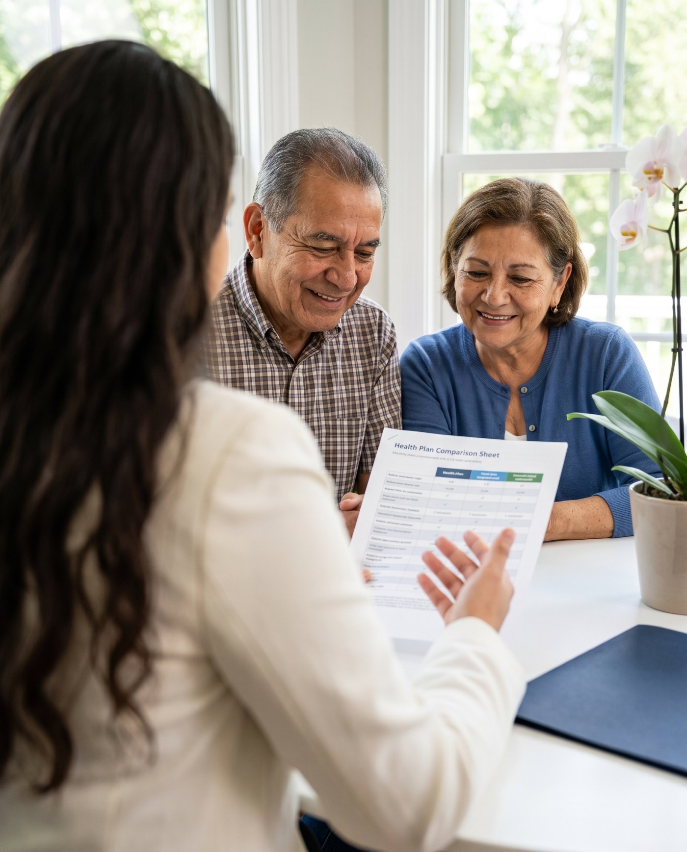 Noilan Segal, licensed Segvia Insurance Group agent, reviewing Medicare and health plan options with a client
